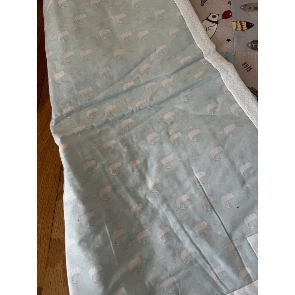 Handmade Bear And‎ Fish Patchwork Baby Boys Quilt Nursery Crib Blanket 37x49